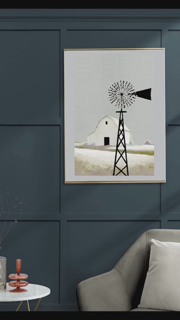 Midwest Modern Prairie Barn with Windmill - Matte Canvas, Stretched, 1.25"