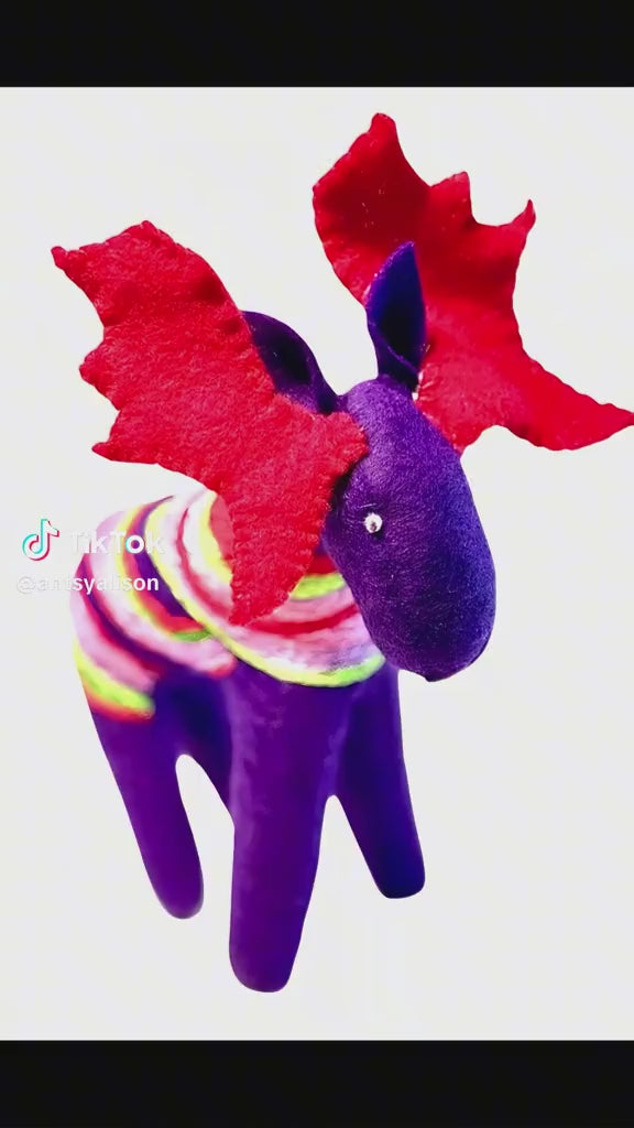 One of a Kind Embroidered Moose Soft Art Textile Plush Home Decor
