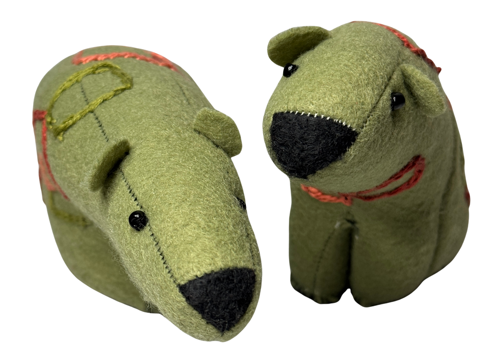 Folk Art Soft Sculpture Free Standing Bear Duo  - Black and Brown - One of a Kind  - Woodland Collection