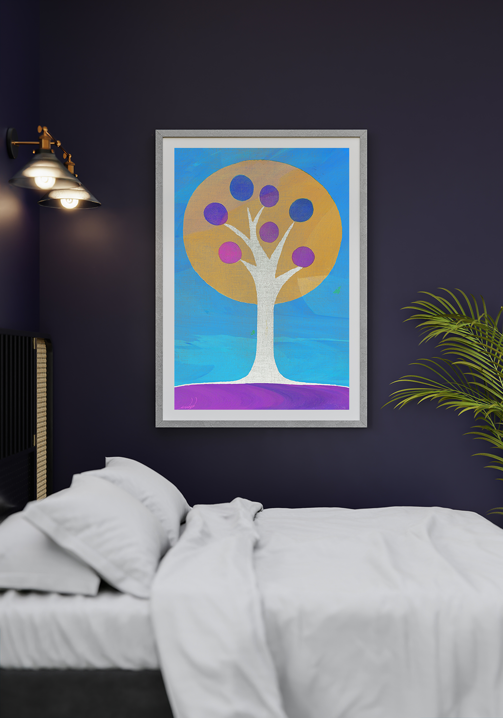 Midwest Modern Abstract Tree in Blue- Matte Canvas, Stretched, 1.25"