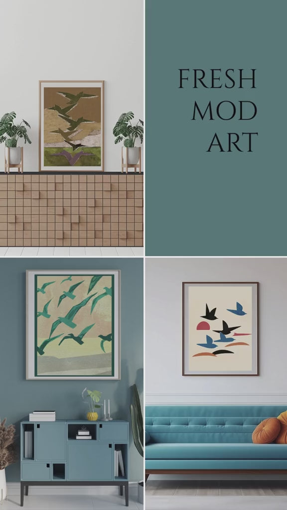 Midwest Mod Retro Seagull Art Print  - Matte Canvas, Stretched, 1.25"f