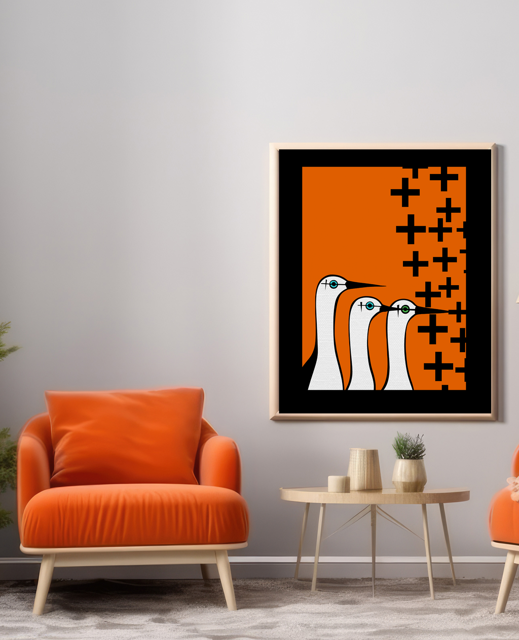Midwest Modern Birds on a Fence Art Print  - Matte Canvas, Stretched, 1.25"