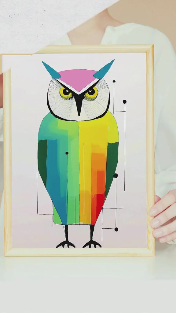 Modern Graphic Art Print Mod Inspired Owl - Matte Canvas, Stretched, 1.25"