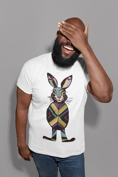 Striped Standing Bunny Rabbit - 100% Cotton T-Shirt