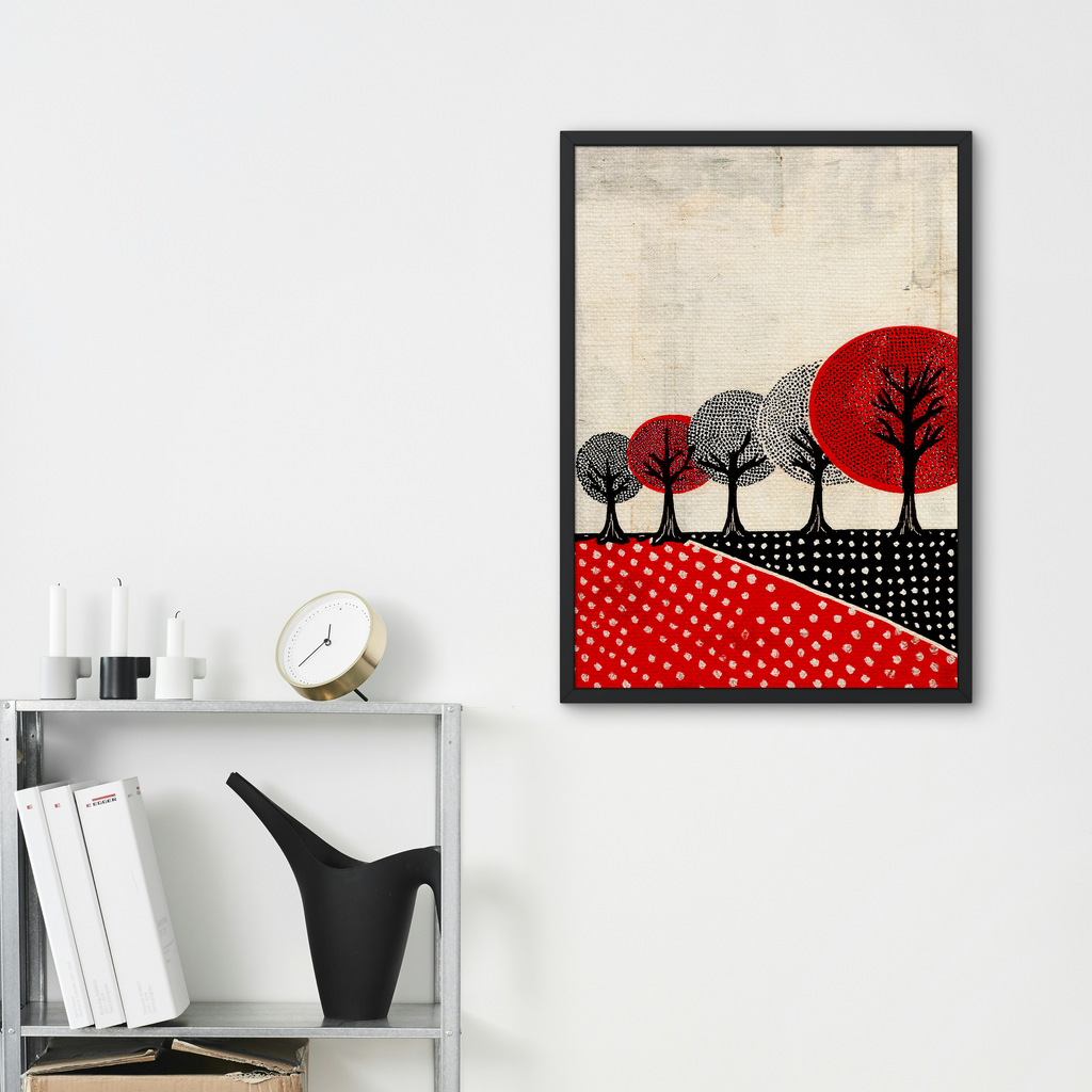 Modern Black and Red Prairie Landscape - Matte Canvas, Stretched, 1.25"