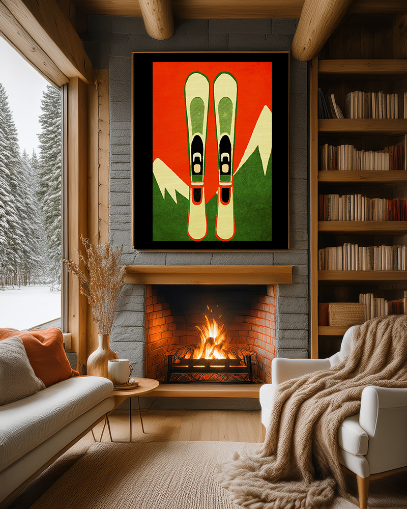 Midwest Modern Icon Pop Retro Winter Skis Print - Matte Canvas, Stretched, 1.25"