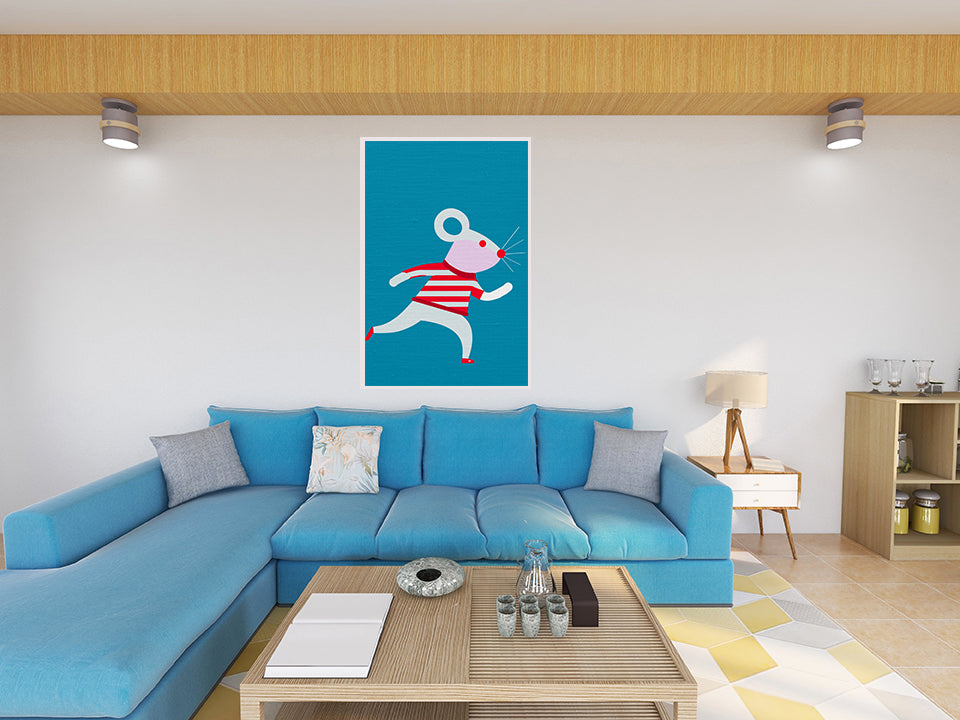 Midwest Modern Running Mouse Print - Matte Canvas, Stretched, 1.25" - nursery, wall decor, fun art, stripes, bold, kids decor