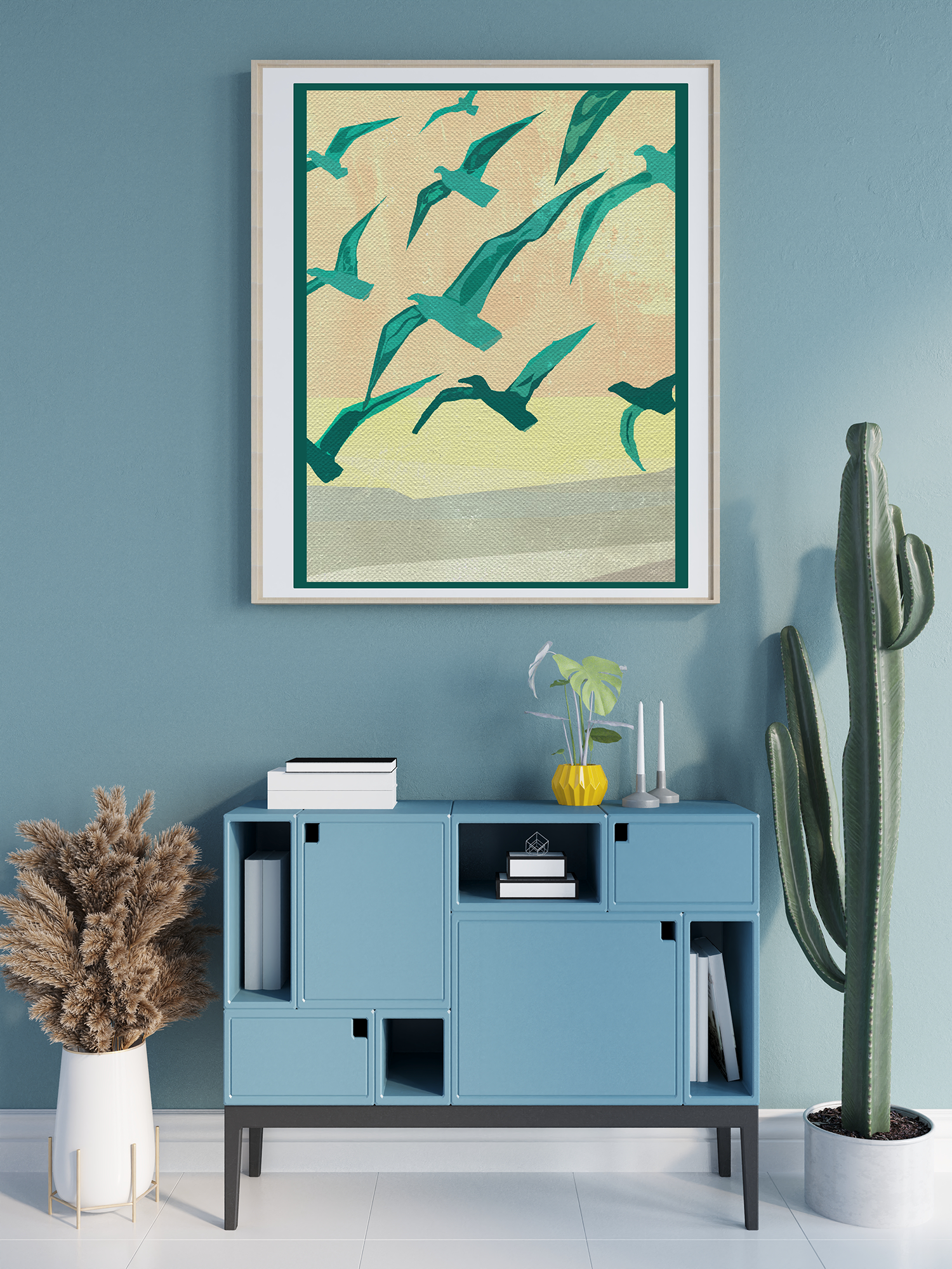 Midwest Mod Retro Seagull Art Print  - Matte Canvas, Stretched, 1.25"f