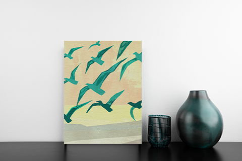 Midwest Mod Retro Seagull Art Print  - Matte Canvas, Stretched, 1.25"f