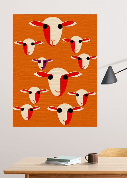 Midwest Modern Abstract Black Sheep Pop Art Print - Matte Canvas, Stretched, 1.25" -  home decor, wall art, pop art, sheep