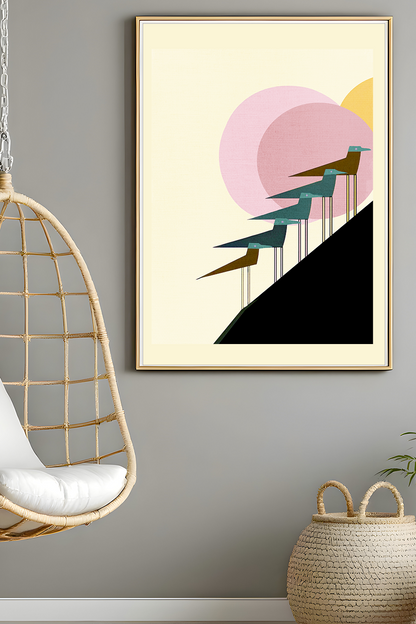 Midwest Modern Retro Shore Birds Art Print  - Matte Canvas, Stretched, 1.25"