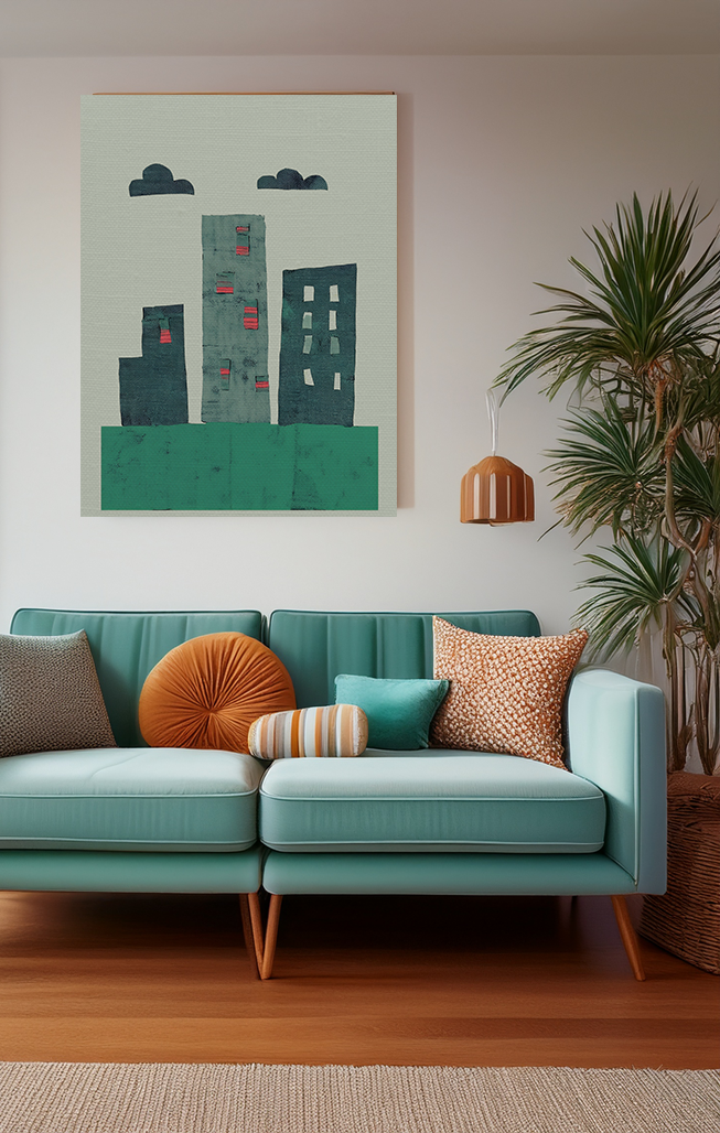 Collage Style Small Town Skyline - Matte Canvas, Stretched, 1.25"