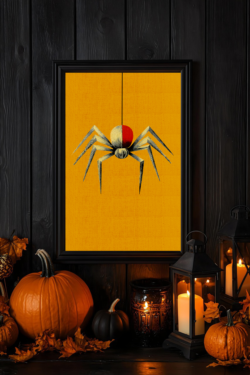 Midwest Mod Spinning Spider Seasonal Silk Poster, Indoor and Outdoor Decor, Seasonal Decor, Halloween, Spiders, Arachnids