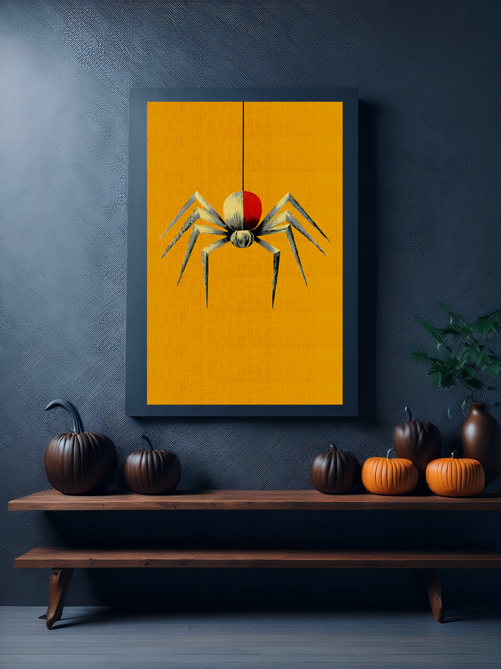 Midwest Mod Spinning Spider Seasonal Silk Poster, Indoor and Outdoor Decor, Seasonal Decor, Halloween, Spiders, Arachnids