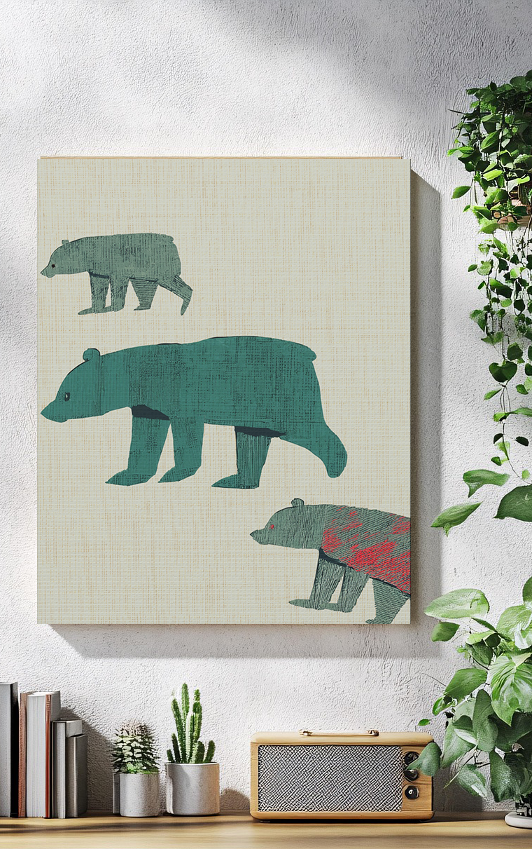 Modern Abstract Three Walking Bears  - Matte Canvas, Stretched, 1.25"
