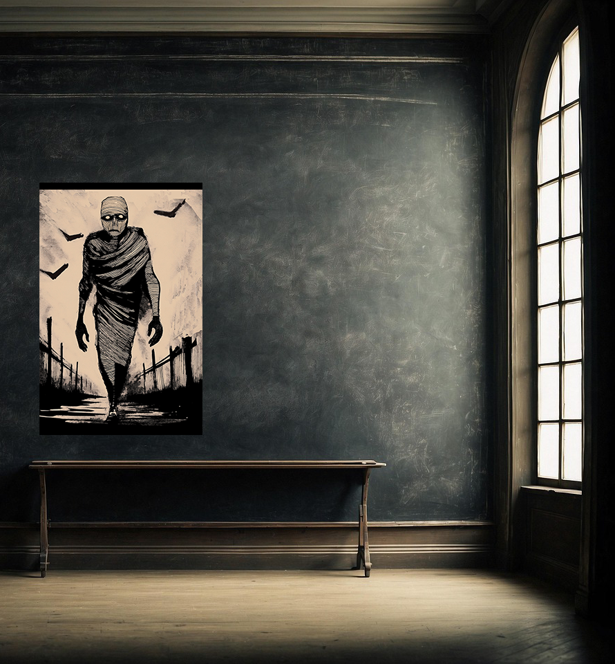 Midwest Mod Walking Mummy Seasonal Silk Poster, Indoor and Outdoor Decor, Seasonal Decor, Halloween, Mummy