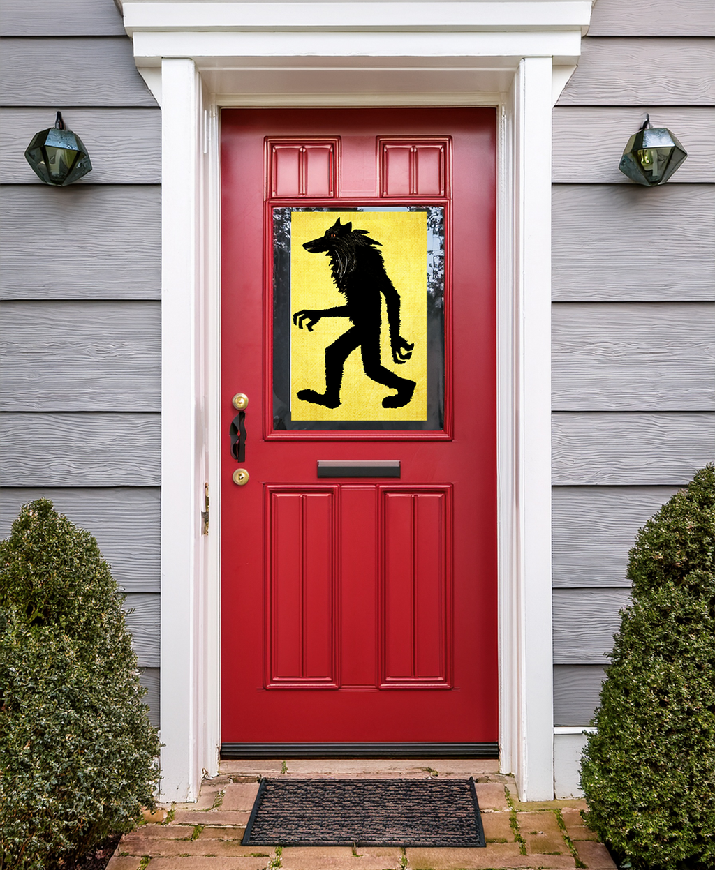 Midwest Mod Wolfman Werewolf in Yellow Seasonal Silk Poster, Indoor and Outdoor Decor, Unique Home Decor, Seasonal Decor, Halloween