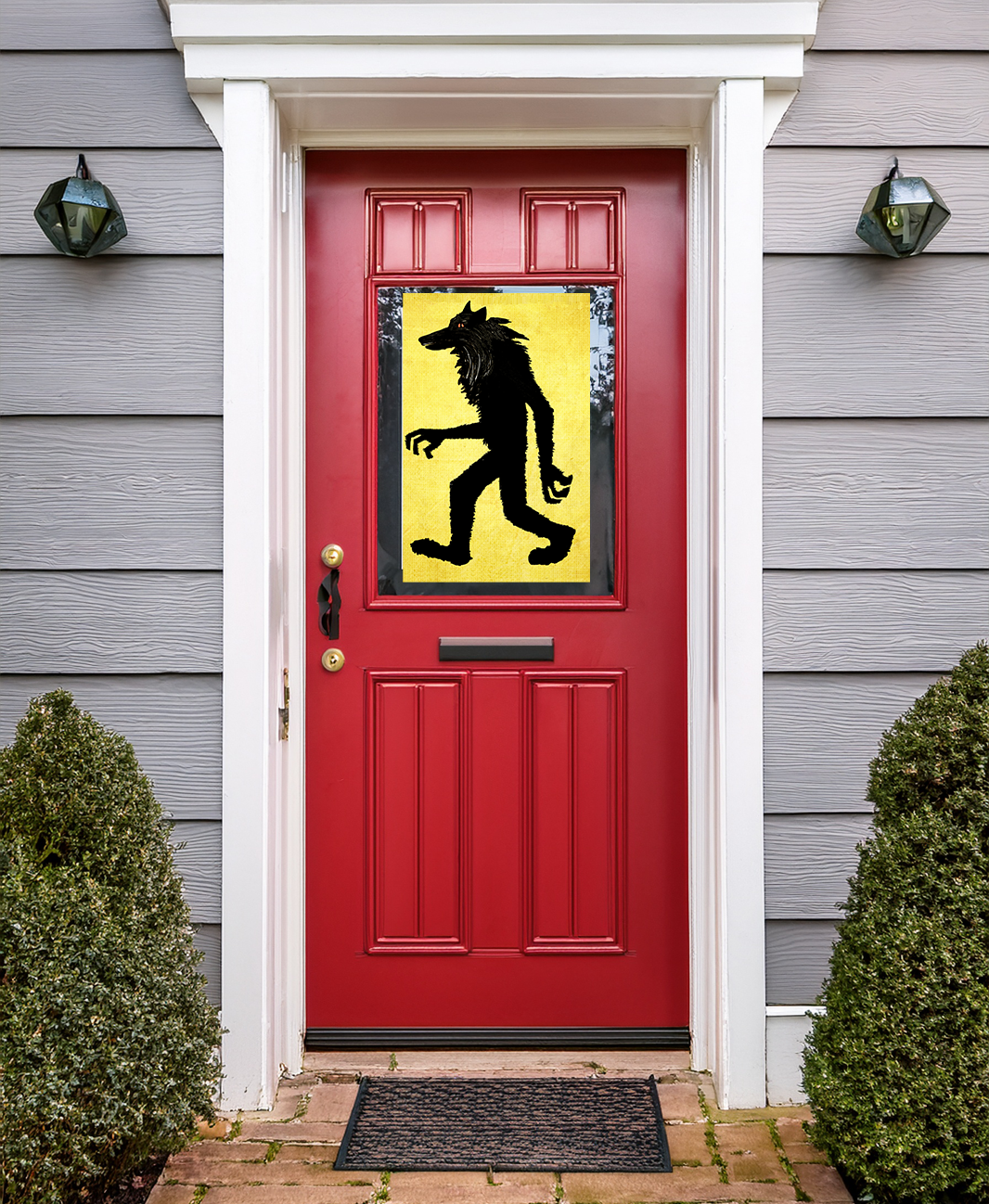 Midwest Mod Wolfman Werewolf in Yellow Seasonal Silk Poster, Indoor and Outdoor Decor, Unique Home Decor, Seasonal Decor, Halloween