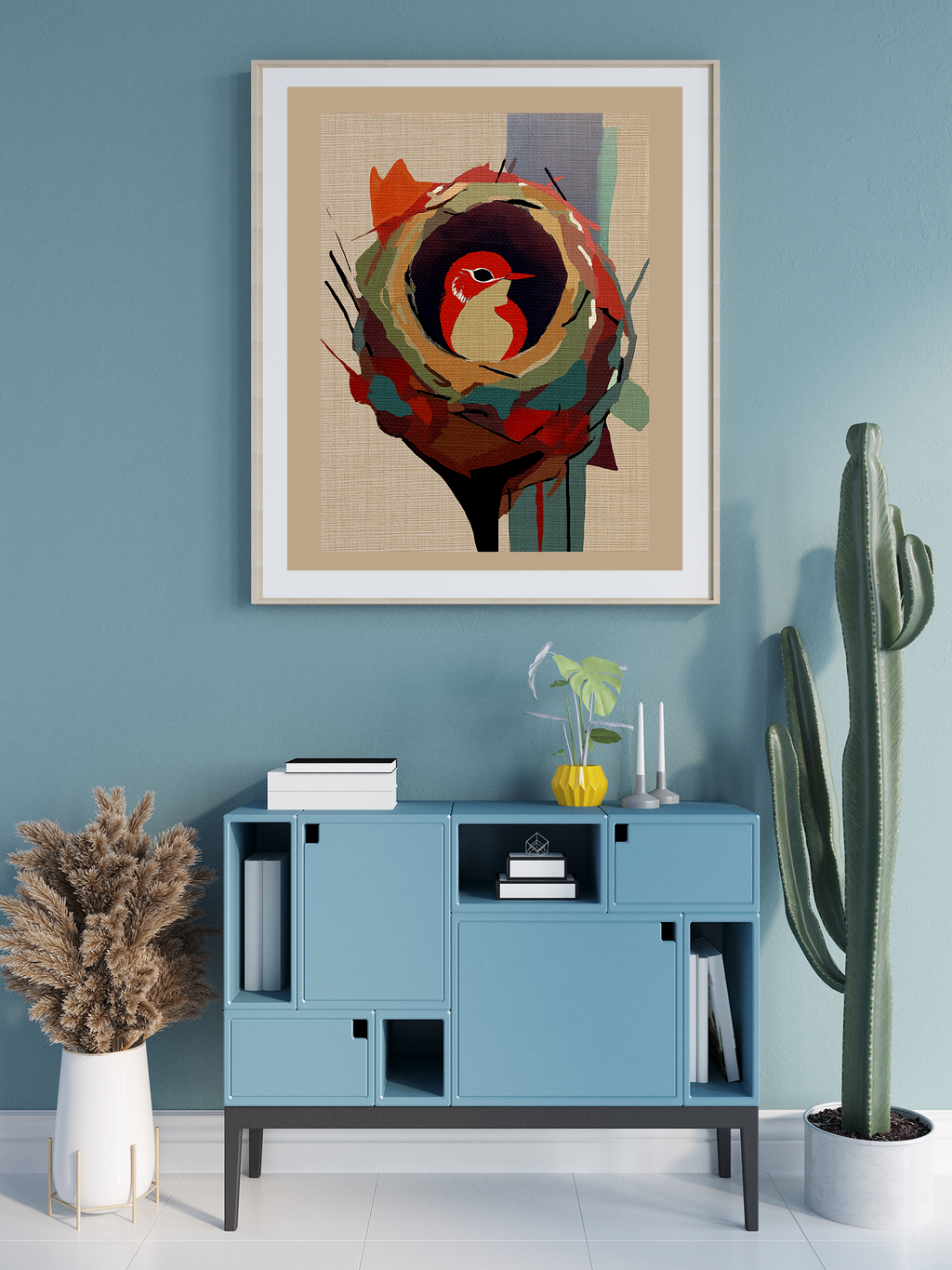 Midwest Mod Songbird with Nest Art Print  - Matte Canvas, Stretched, 1.25"
