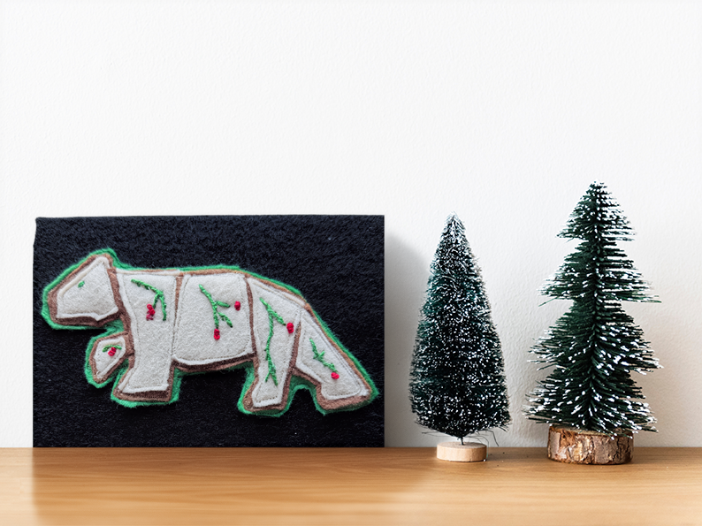 Holiday Berry Bear - One-of-a-Kind Holiday Art Panel