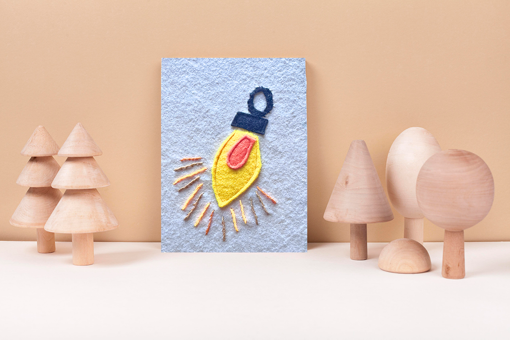Christmas Bulb in Yellows - One-of-a-Kind Holiday Art Panel